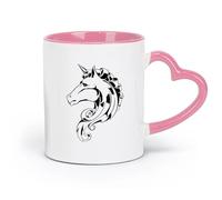 LAYEHDF Ceramics Large Mugs for Hot Drinks Abstract Ornament Head Horse Unicorn （11oz/320ml） Office, Home, Café, Dishwasher & Microwave Safe Pink