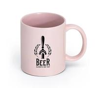 LAYEHDF Ceramics Large Mugs for Hot Drinks Beer Always Tap Phrase Words Beerhouse （11oz/320ml） Dishwasher Microwave Safe,for Office and Home Pink