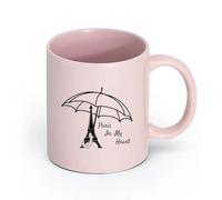 LAYEHDF Ceramics Large Mugs for Hot Drinks Eiffel Tower Paris My Heart Umbrella （11oz/320ml） Ceramic Coffee Mug for Cappuccino Tea, Milk, Pink