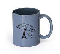 LAYEHDF Ceramics Large Mugs for Hot Drinks Eiffel Tower Paris My Heart Umbrella （11oz/320ml） Ceramic Coffee Mug for Cappuccino Tea, Milk, Blue-Gray