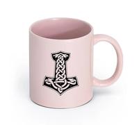 LAYEHDF Ceramics Large Mugs for Hot Drinks Mjolnir Scandinavian Thor Hammer Vikings （11oz/320ml） Unique Office Gift for Women & Men Pink