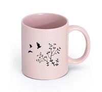 LAYEHDF Ceramics Large Mugs for Hot Drinks Natural Tree Branch Flying Birds （11oz/320ml） Coffee, Tea, Latte, Milk, Cocoa, Juice and Other Hot Drinks Pink