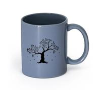 LAYEHDF Ceramics Large Tea Coffee and Hot Chocolate Cups Tree Leaves House ation （11oz/320ml） Cappuccino, Latte Macchiato, Tea, Espresso Blue-Gray