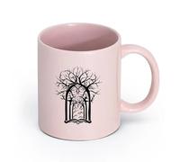 LAYEHDF Ceramics Large Tea Coffee and Hot Chocolate Cups Trees Forest House （11oz/320ml） Coffee, Tea, Latte, Milk, Cocoa, Juice and Other Hot Drinks Pink