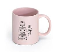 LAYEHDF Ceramics Mug - Ceramic Phrase Let's Just Go Travel Adventure Suitcases （11oz/320ml） Dishwasher Microwave Safe,for Office and Home Pink