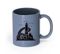 LAYEHDF Ceramics Mug - Ceramic Tentacles Octopus Lighthouse Beach House Castle （11oz/320ml） Dishwasher Microwave Safe,for Office and Home Blue-Gray
