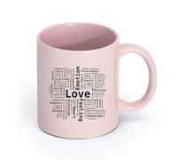 LAYEHDF Ceramics Mug - Ceramic Word Cloud Love Passion Heart Gratefulness （11oz/320ml） Humorous Gift for Coffee Lovers, Work Besties, Coworkers & Friends Pink