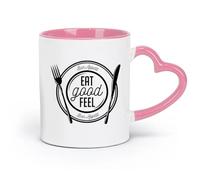 LAYEHDF Ceramics Mug, Coffee/Tea Cup Bon Appetite Eat Good Feel Dining Kitchen （11oz/320ml） Stylish & Durable - Microwave & Dishwasher Safe Pink
