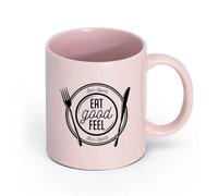 LAYEHDF Ceramics Mug, Coffee/Tea Cup Bon Appetite Eat Good Feel Dining Kitchen （11oz/320ml） Stylish & Durable - Microwave & Dishwasher Safe Pink