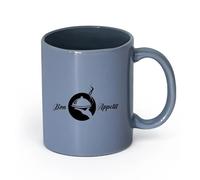 LAYEHDF Ceramics Mug, Coffee/Tea Cup Kitchen Bon Appetit Cook Chef Quote Dining Room （11oz/320ml） for Espresso, Tea- Set Blue-Gray