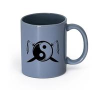 LAYEHDF Ceramics Mug, Coffee/Tea Cup Yin Yang Symbols Oriental Swords Karate Fighting （11oz/320ml） for Tea, Coffee & Hot Drinks Blue-Gray