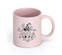 LAYEHDF Ceramics Novelty Ceramic Cup Angry Octopus Ship Sea Monster Ocean Style （11oz/320ml） Cappuccino, Latte Macchiato, Tea, Espresso Pink