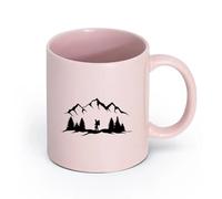 LAYEHDF Ceramics Novelty Ceramic Cup Gone Camping Mountains Forest Silhouette Natural （11oz/320ml） Ceramic Coffee Mugs for Home or Work Pink