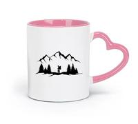 LAYEHDF Ceramics Novelty Ceramic Cup Gone Camping Mountains Forest Silhouette Natural （11oz/320ml） Ceramic Coffee Mugs for Home or Work Pink