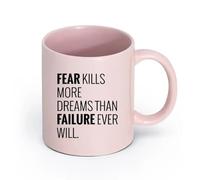 LAYEHDF Ceramics Novelty Ceramic Cup Inspiring Words Quote Fear Kills More Dreams （11oz/320ml） for Tea Coffee Milk Cappuccino Pink