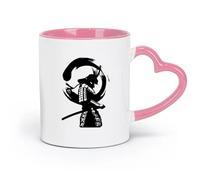 LAYEHDF Ceramics Novelty Ceramic Cup Japanese Warrior Enso Zen Circle Samurai Asian Style （11oz/320ml） for Office, Home Pink