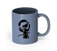 LAYEHDF Ceramics Novelty Ceramic Cup Japanese Warrior Enso Zen Circle Samurai Asian Style （11oz/320ml） for Office, Home Blue-Gray