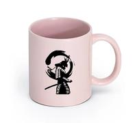 LAYEHDF Ceramics Novelty Ceramic Cup Japanese Warrior Enso Zen Circle Samurai Asian Style （11oz/320ml） for Office, Home Pink