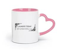 LAYEHDF Ceramics Novelty Ceramic Cup Motivation Quote Word Laundry Today Or Tomorrow Inspiring （11oz/320ml） Dishwasher Safe Pink