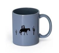 LAYEHDF Ceramics Novelty Ceramic Cup Romance Couple Western Movie Riding Horse Silhouette （11oz/320ml） for Home or Work Blue-Gray