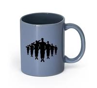 LAYEHDF Ceramics Novelty Ceramic Cup Silhouette American Soldiers Military Patriotic （11oz/320ml） for Tea, Coffee & Hot Drinks Blue-Gray
