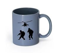 LAYEHDF Ceramics Novelty Ceramic Cup Soldiers Helicopters Army Air Force Military War Aviation （11oz/320ml） for Office, Home Blue-Gray