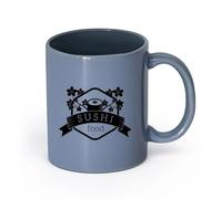 LAYEHDF Ceramics Novelty Ceramic Cup Sushi Roll Japanese Food Restaurant Asian Cuisine Icons （11oz/320ml） for Home or Work Blue-Gray