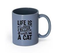 LAYEHDF Ceramics Novelty Tea or Coffee Cup Better with Cat Funny Quote Home Words （11oz/320ml） Ceramic Coffee Mug for Cappuccino Tea, Milk, Blue-Gray