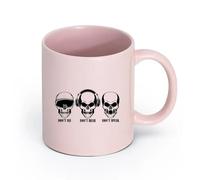 LAYEHDF Ceramics Novelty Tea or Coffee Cup Don't See Hear Speak Skull Bones Teen （11oz/320ml） Ceramic Coffee Mug for Cappuccino Tea, Milk, Pink