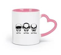 LAYEHDF Ceramics Novelty Tea or Coffee Cup Don't See Hear Speak Skull Bones Teen （11oz/320ml） Ceramic Coffee Mug for Cappuccino Tea, Milk, Pink