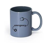 LAYEHDF Ceramics Novelty Tea or Coffee Cup Emergency Word of Stethoscope Make （11oz/320ml） Great for Home, Office, Cafes, Gift Ideas Blue-Gray