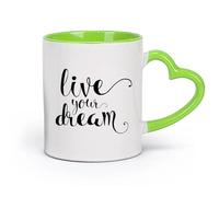 LAYEHDF Ceramics Novelty Tea or Coffee Cup Live Your Dream Inspirational Motivation （11oz/320ml） Ceramic Coffee Mugs for Home or Work Green