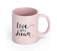 LAYEHDF Ceramics Novelty Tea or Coffee Cup Live Your Dream Inspirational Motivation （11oz/320ml） Ceramic Coffee Mugs for Home or Work Pink