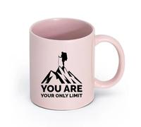 LAYEHDF Ceramics Novelty Tea or Coffee Cup Motivation Phrase Words Your Only Limit （11oz/320ml） Great for Home, Office, Cafes, Gift Ideas Pink