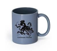 LAYEHDF Ceramics Novelty Tea or Coffee Cup Octopus Caribbean Pirates Rum Funny （11oz/320ml） Great for Home, Office, Cafes, Gift Ideas Blue-Gray