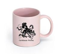 LAYEHDF Ceramics Novelty Tea or Coffee Cup Octopus Caribbean Pirates Rum Funny （11oz/320ml） Great for Home, Office, Cafes, Gift Ideas Pink