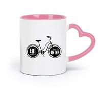 LAYEHDF Ceramics Novelty Tea or Coffee Cup Phrase Eat Well Travel Often Kitchen （11oz/320ml） Dishwasher Microwave Safe,for Office and Home Pink