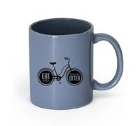 LAYEHDF Ceramics Novelty Tea or Coffee Cup Phrase Eat Well Travel Often Kitchen （11oz/320ml） Dishwasher Microwave Safe,for Office and Home Blue-Gray