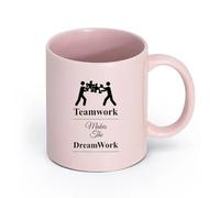 LAYEHDF Ceramics Novelty Tea or Coffee Cup Teamwork Words Office Dream Work Puzzles （11oz/320ml） for Tea Coffee Hot Brew Pink