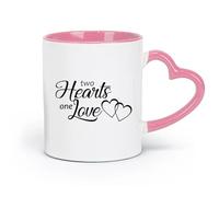 LAYEHDF Ceramics Novelty Tea or Coffee Cup Two Hearts One Love Inscription Romance （11oz/320ml） Great for Home, Office, Cafes, Gift Ideas Pink