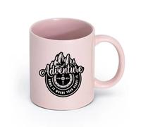 LAYEHDF Ceramics Personalised Mugs Compass Adventure Mountain Wind Rose Travel Tourist （11oz/320ml） Great Gift for Lovers Pink