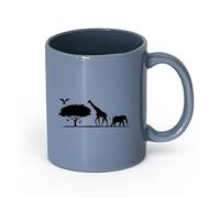LAYEHDF Ceramics Personalised Mugs Safari Animals Eliphant Giraffe Hummingbird Natural （11oz/320ml） fine China (Ceramic) Blue-Gray