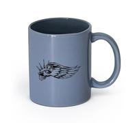 LAYEHDF Ceramics Personalised Mugs Spikes Skull Wings Flying Skeleton Symbol （11oz/320ml） Coffee, Tea, Latte, Milk, Cocoa, Juice and Other Hot Drinks Blue-Gray