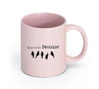 LAYEHDF Ceramics Personalised Mugs Words Dare to Be Different Motivation Phrase （11oz/320ml） Stylish & Durable - Microwave & Dishwasher Safe Pink