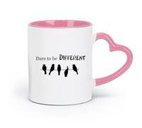 LAYEHDF Ceramics Personalised Mugs Words Dare to Be Different Motivation Phrase （11oz/320ml） Stylish & Durable - Microwave & Dishwasher Safe Pink