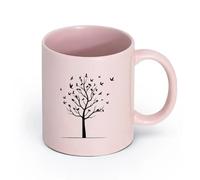 LAYEHDF Ceramics Porcelain Coffee Mugs Birds Flying Branches Tree Forest Natural （11oz/320ml） Stylish & Durable - Microwave & Dishwasher Safe Pink