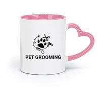 LAYEHDF Ceramics Porcelain Coffee Mugs Pet Grooming Logo Groom Pets Professional （11oz/320ml） Cappuccino, Latte Macchiato, Tea, Espresso Pink