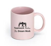 LAYEHDF Ceramics Porcelain Coffee Mugs Quote Teamwork Makes Dream Work Puzzles （11oz/320ml） Stylish & Durable - Microwave & Dishwasher Safe Pink