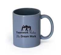 LAYEHDF Ceramics Porcelain Coffee Mugs Quote Teamwork Makes Dream Work Puzzles （11oz/320ml） Stylish & Durable - Microwave & Dishwasher Safe Blue-Gray