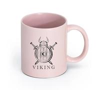 LAYEHDF Ceramics Porcelain Coffee Mugs Viking Helmet Two Swords Shield Warriors （11oz/320ml） Dishwasher Microwave Safe,for Office and Home Pink